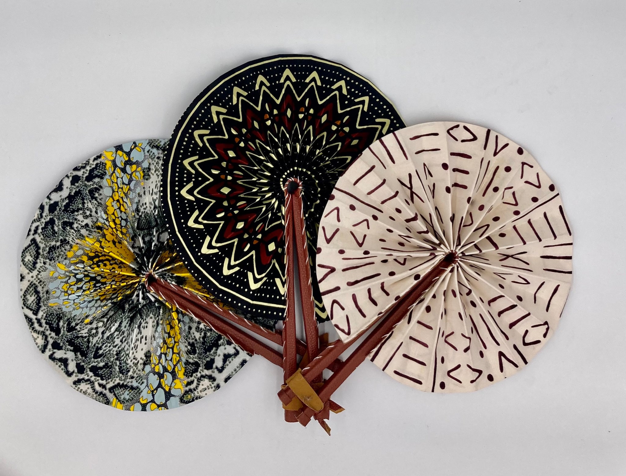 African Wax & Leather Folding Fan